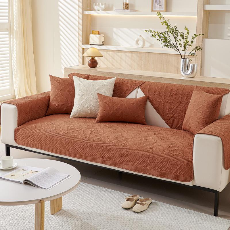 Modern Simple Pure Cotton Sofa Cushion, Universal Fabric For All Seasons, Non-Slip Full Cover Sofa Towel, Straight Row Sofa Cover, Summer