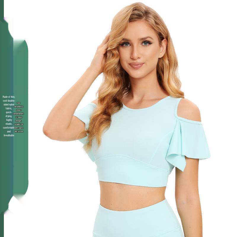 

Women s Seamless Breathable Quick-Dry Off-Shoulder Yoga Top with Sun Protection L