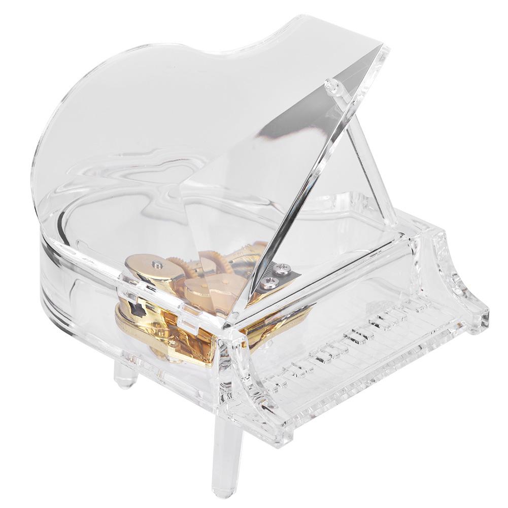 Grand Piano Shaped Windup Transprent Acrylic Music Box Birthday Present Gift