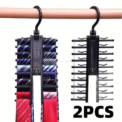 2 pièces Support de cravate Étagère de rangement réglable pour cravates avec crochets rotatifs à 360° pour ceintures écharpes cravates Longueur réglable Cintre antidérapant