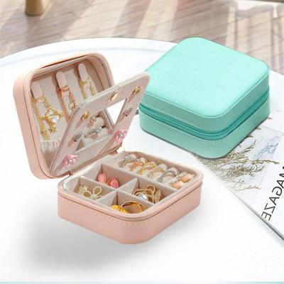 Tragbare Leder-Schmuckschatulle, Bonbonfarben, Reiseaufbewahrung, Upgrade mit Spiegel, Ohrringe, Ringe, Display, Organizer, Muttertagsgeschenk
