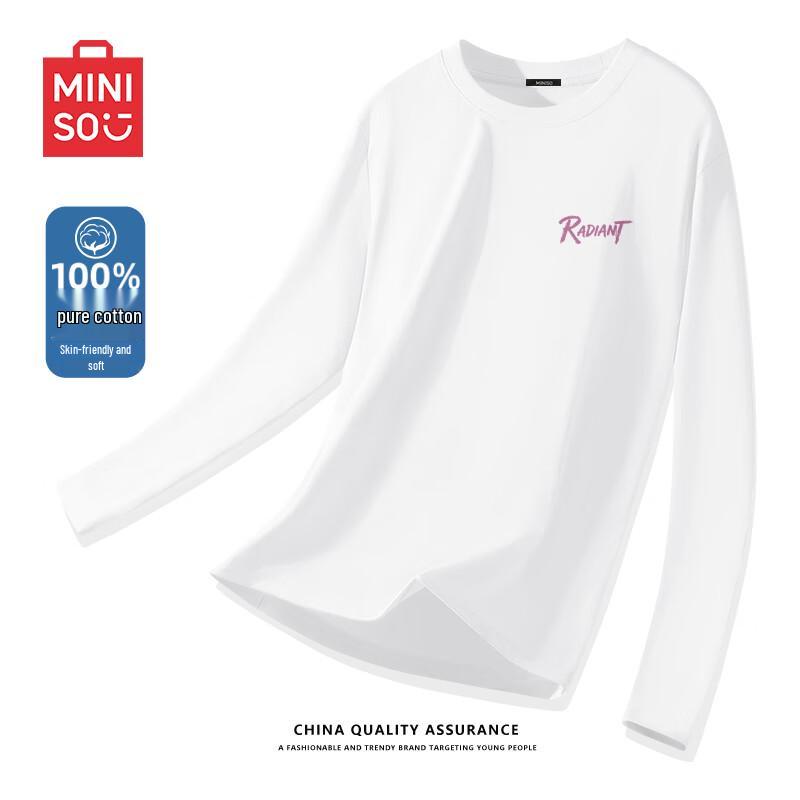 MINISO Men's Pure Cotton Long Sleeve Crew Neck T-Shirt