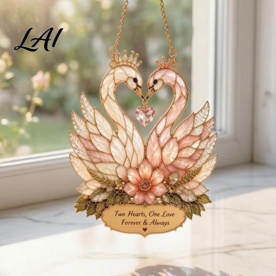 Birthday Gift for Girlfriend Stained Glass Style Swan Pendant Decorative Acrylic Suncatcher Window Car Sunlight Prism Ornament And Christmas