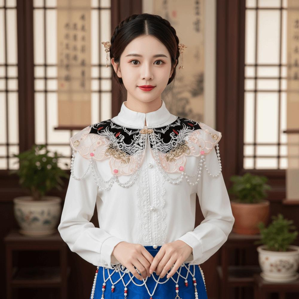 Chinese Style Hanfu Collar Embroidery Design Horse-face Skirt Yunjian Collar Photography Prop