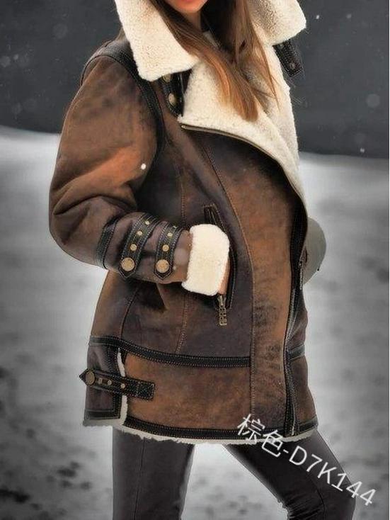 Damen Stehkragen Wildleder Mantel, Einlagiges Fell, Mehrfarbig, 2022 Edition.