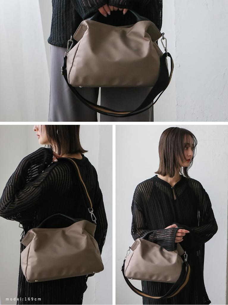 VITAFELICE Genuine Leather and Canvas Tote Bag for Women Gray 2-Way (inb-10001z) (Nylon Beige)