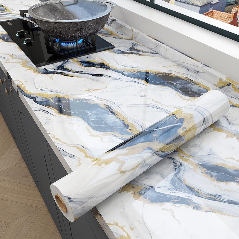 Tezgahlar ve Ocak Üstleri için Kalınlaştırılmış Su Geçirmez Yağa Dayanıklı Kendinden Yapışkanlı Mermer Mutfak Çıkartmaları