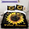 3pcs Custom Name Butterflies Sunflower Bedding Set Printed Bedding Set Duvet Cover Closure Includes 1 Duvet Cover & 2 Pillowcases Bedroom Decor