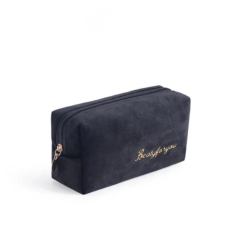 1 Pc Women Zipper Velvet Make Up Bag Travel Large Cosmetic Bag for Makeup Solid Color Female Make Up Pouch Necessaries