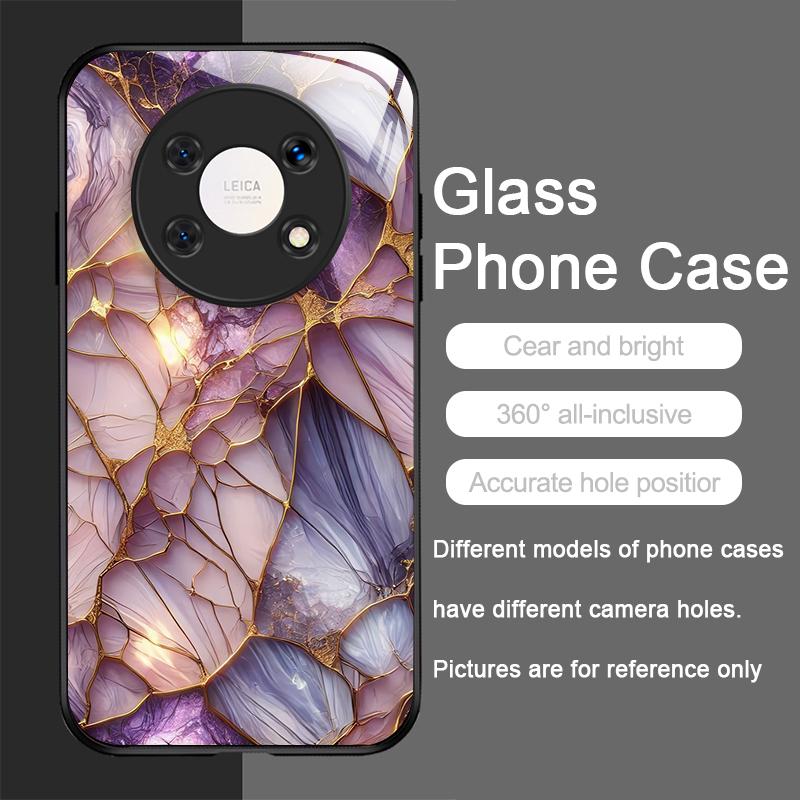 Stylish Purple-Crystal Marble Texture Tempered Glass Phone Case for Huawei Nova 13 12 SE 11 10 Pro Mate 40 30 P60 P50 P40 Covers