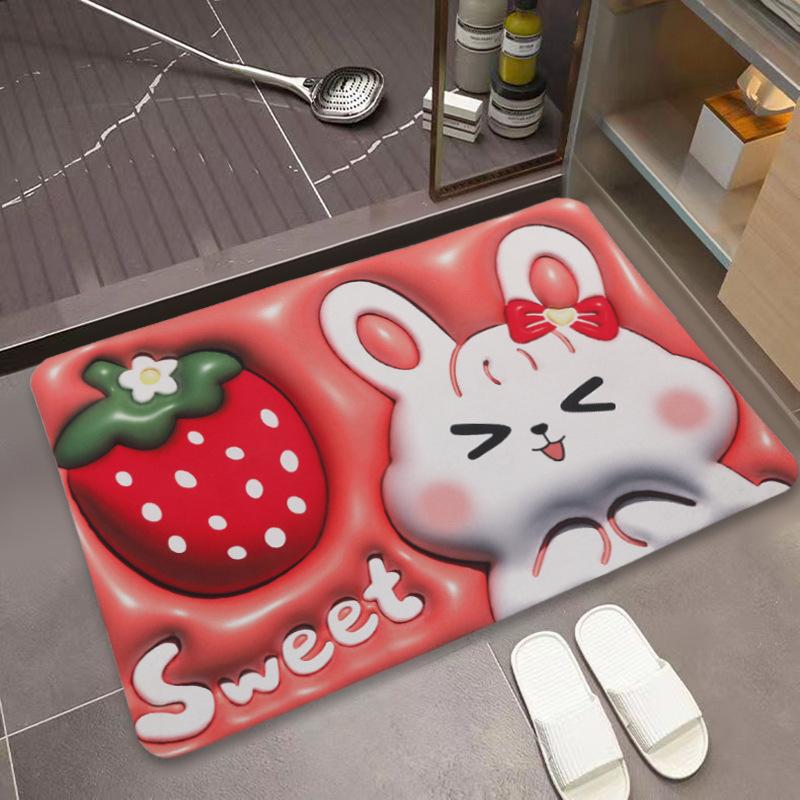 

Мультяшный клубничный медведь, туалет, нескользящий коврик для ног, диатомовый грязевой коврик, 3D, трехмерный расширяющийся мягкий коврик, дверной коврик 60*90