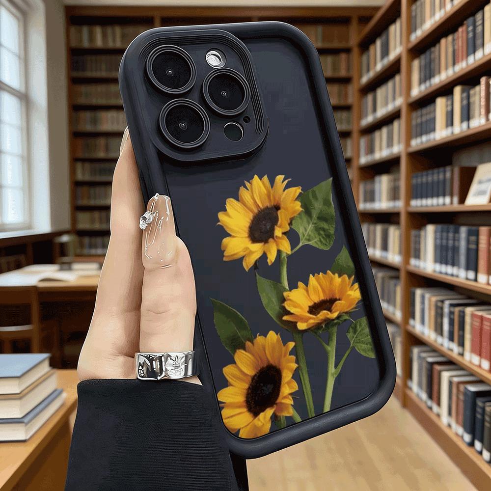Vibrant Yellow Sunflowers on White Soft TPU Phone Case for iPhone 17 16 15 14 13 12 11 Pro Max Plus Shockproof Anti-Slip Cover