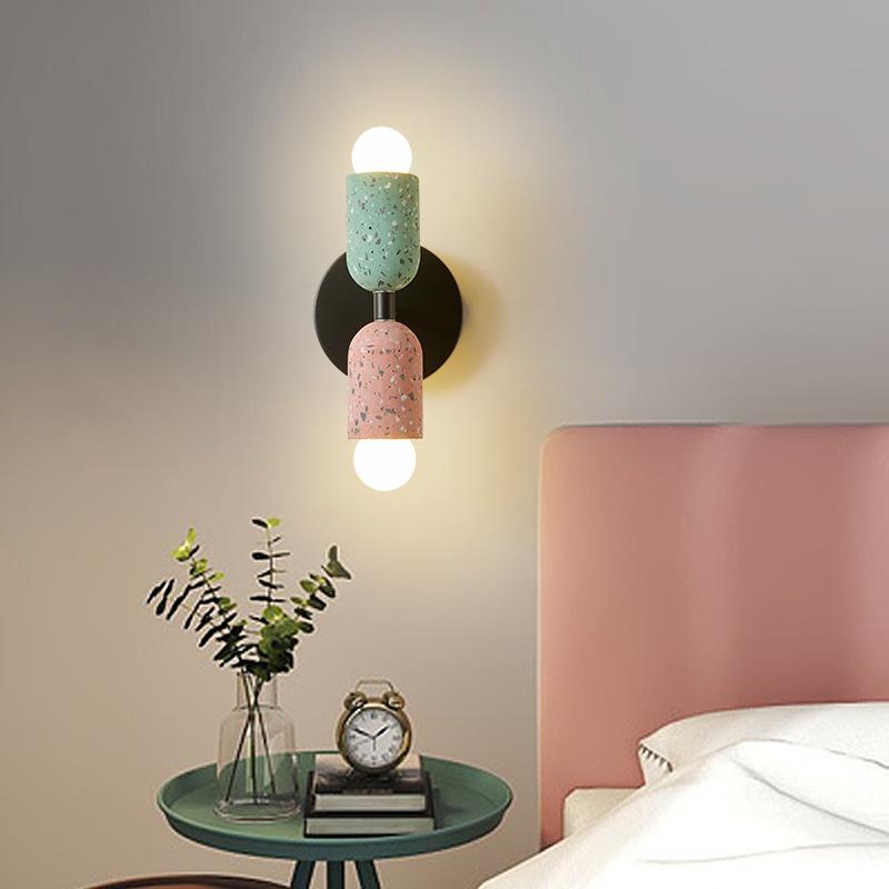 Japanese Retro Style Memphis Wall Lamp Iron and Cement Materials Atmosphere Room Decor Wall Lights Bedroom Homestay LED Lamp