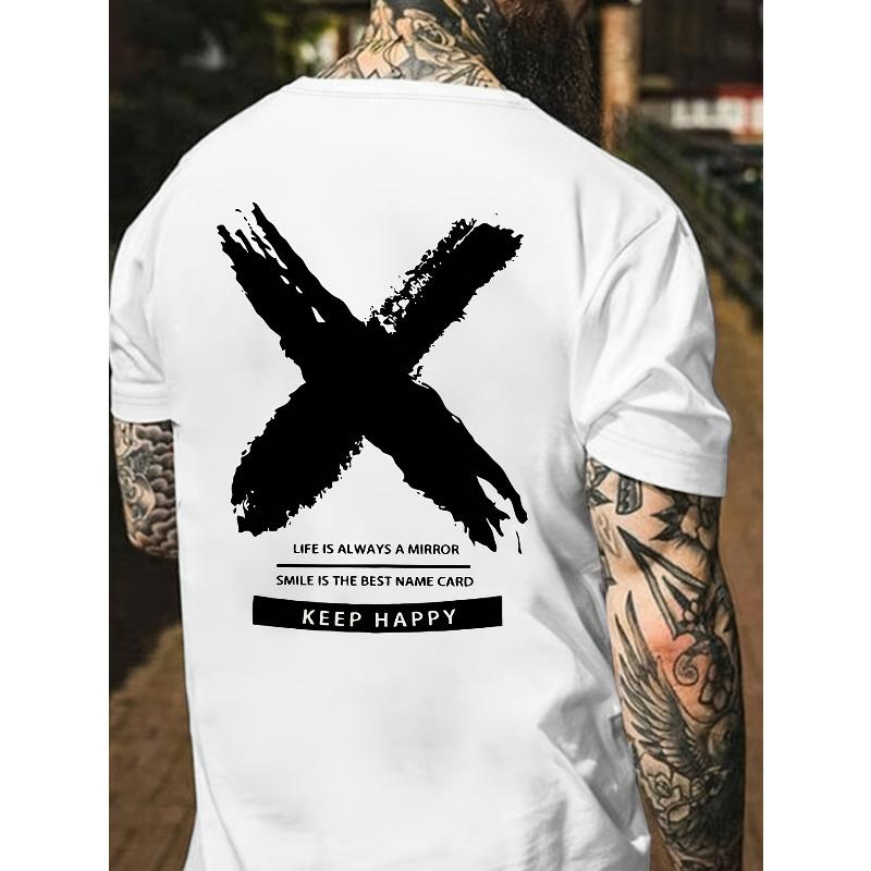 

Мужская футболка Keep Happy с мотивирующим принтом, европейский размер - Черная, летняя, с коротким рукавом, с круглым вырезом, легкая, хлопково-спандекс, уличный стиль, повседневная L