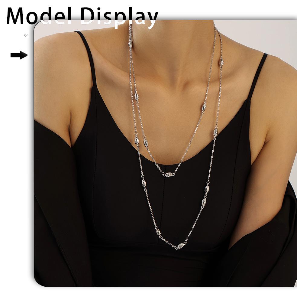 European & American Long Double-Layered Beaded Sweater Chain, Titanium Steel Clavicle Chain for Women, Simple & Versatile Design