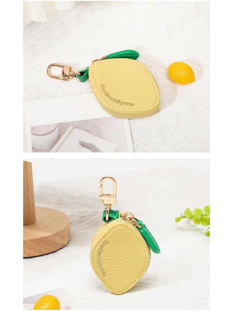 Mini Lemon-Shaped Fruit Charm Coin Purse & Key Holder – Cute Multifunctional Earphone Bag Wallet