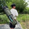Green fishing rod bag, durable folding fishing gear handbag, multi-functional large-capacity high-quality fishing rod box.