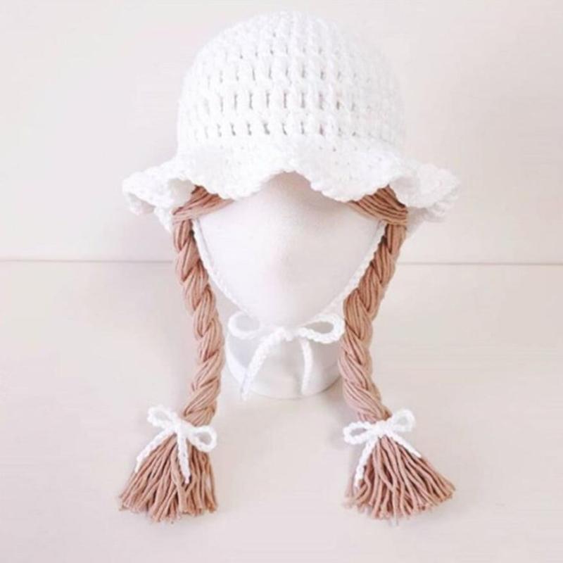 Winter Soft Warm Baby Children Knitted Cute Wig Big Braid Kids Girls Boys Princess Hat Birthday Christmas Party