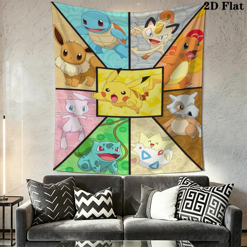 Pokemon Wall Tapestry Aesthetic Wall Hanging Printed Fabric Blanket Decorative Tapestries for Bedroom Living Room Home Decor