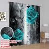 2D Flat Printing 2pcs Window Drapes Turquoise Floral Raindrops Versatile Durable Polyester,Without Electricity Family Party