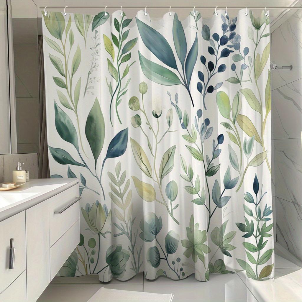 1pc Plants Pattern Shower Curtain, Waterproof Shower Curtain With Hooks, Bathroom Accessories, Home Decor
