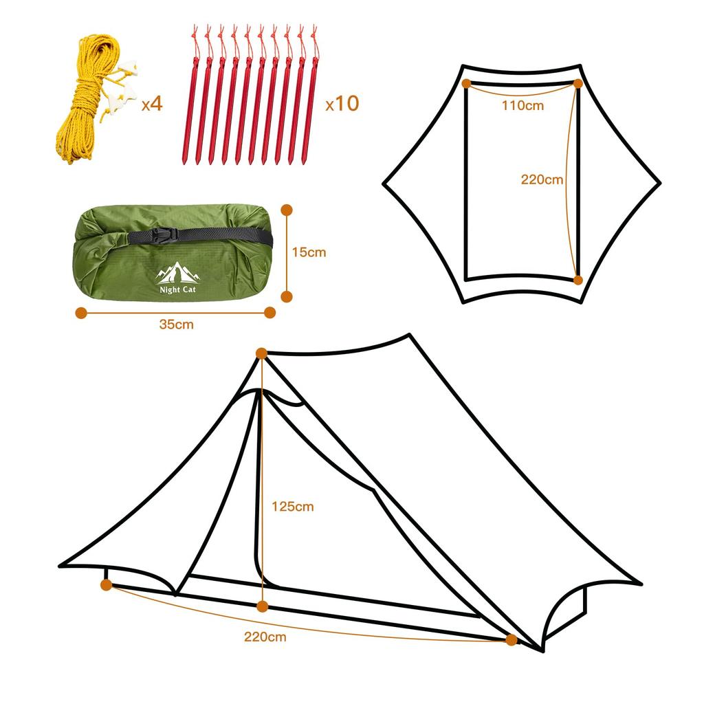 Night Cat Ultralight Tent Professional Backpacker Hiker 3 LBS Dedicated Lanshan Backpacking Bivy Ground Tent Heavy Rain Waterproof Trekking Poles Not