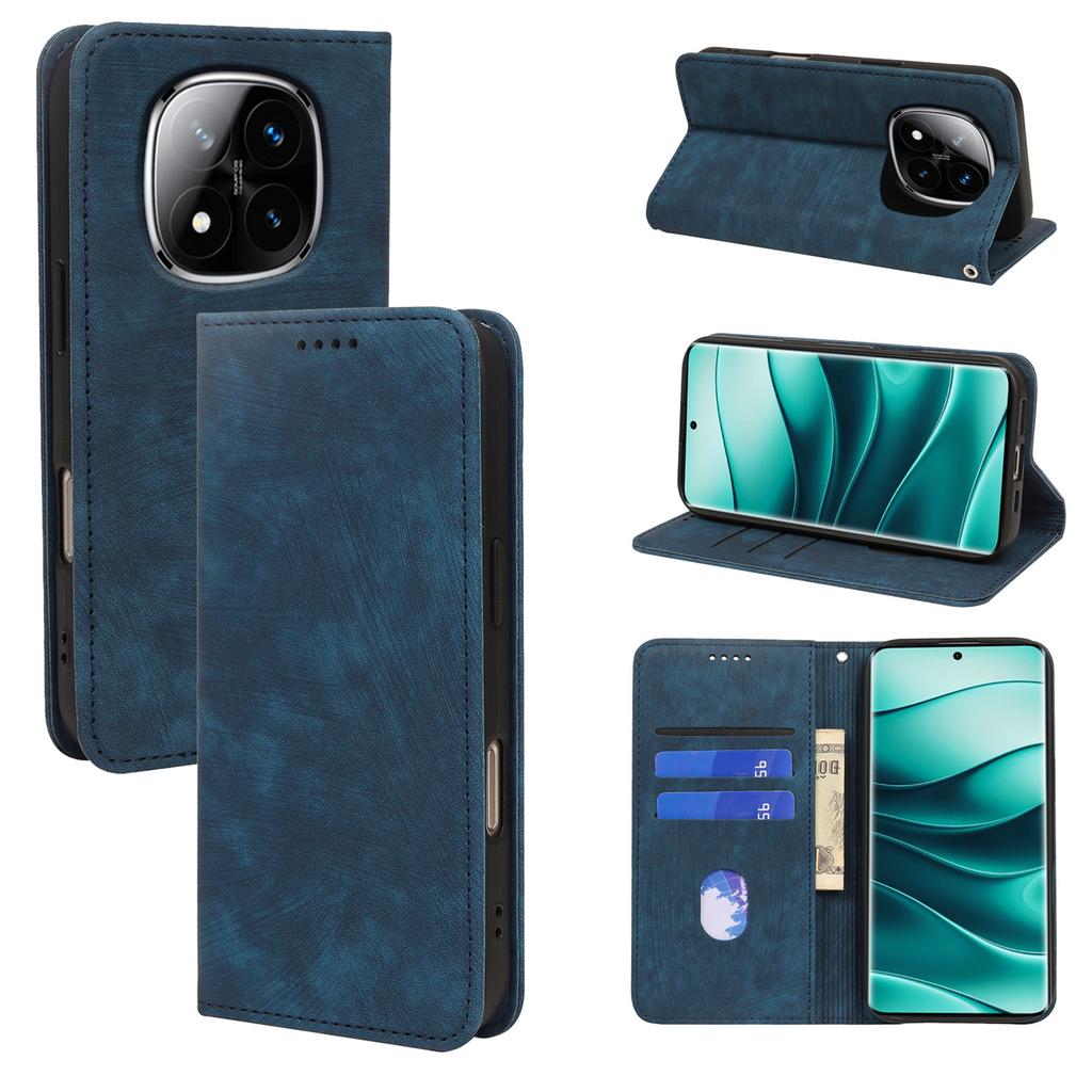 For Xiaomi Redmi Note 14 Pro+ 5G Case Strong Magnetic Leather Wallet Phone Cover with Striped Texture