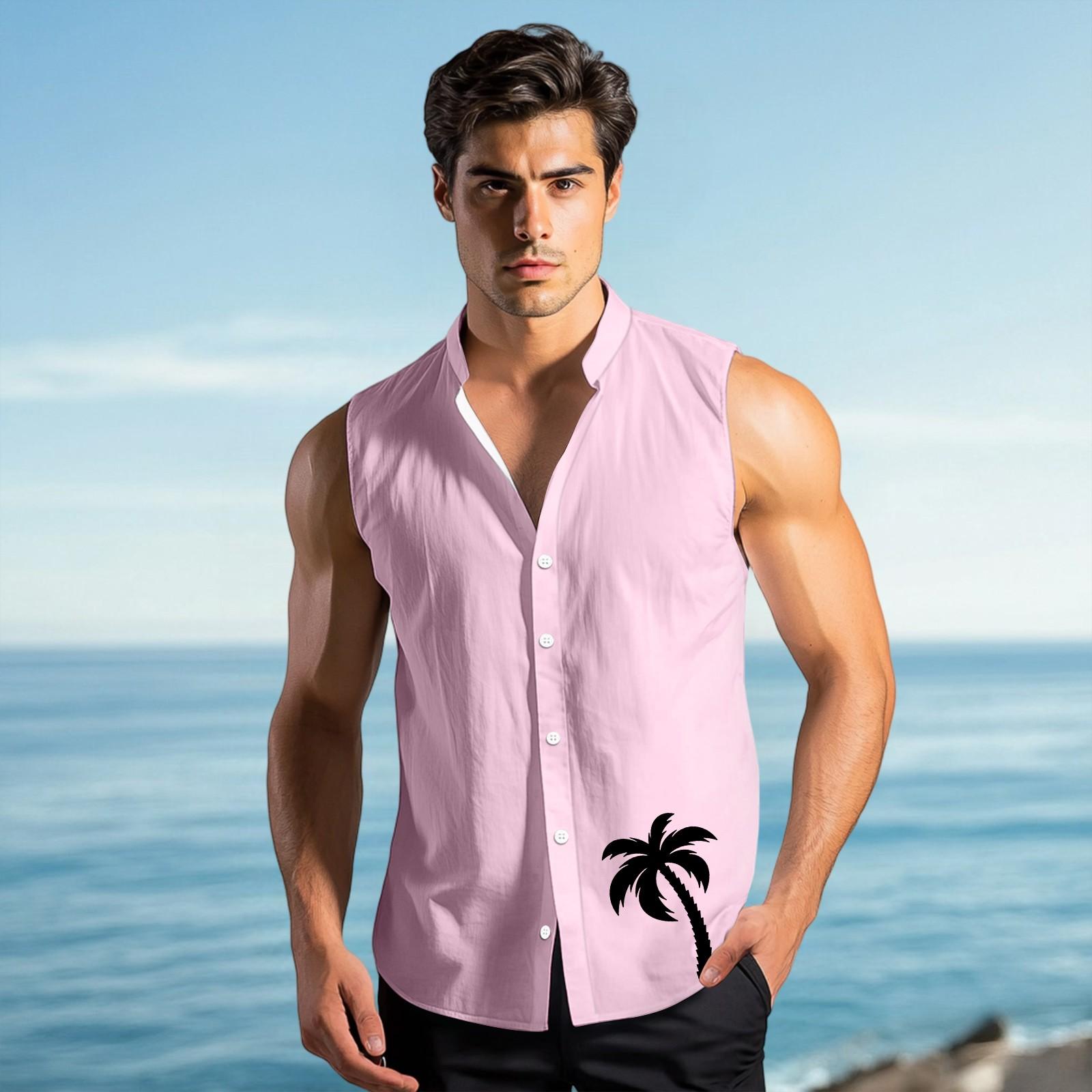 

Мужская модная рубашка без рукавов с лацканами на пуговицах и жилеткой XXXL розовый