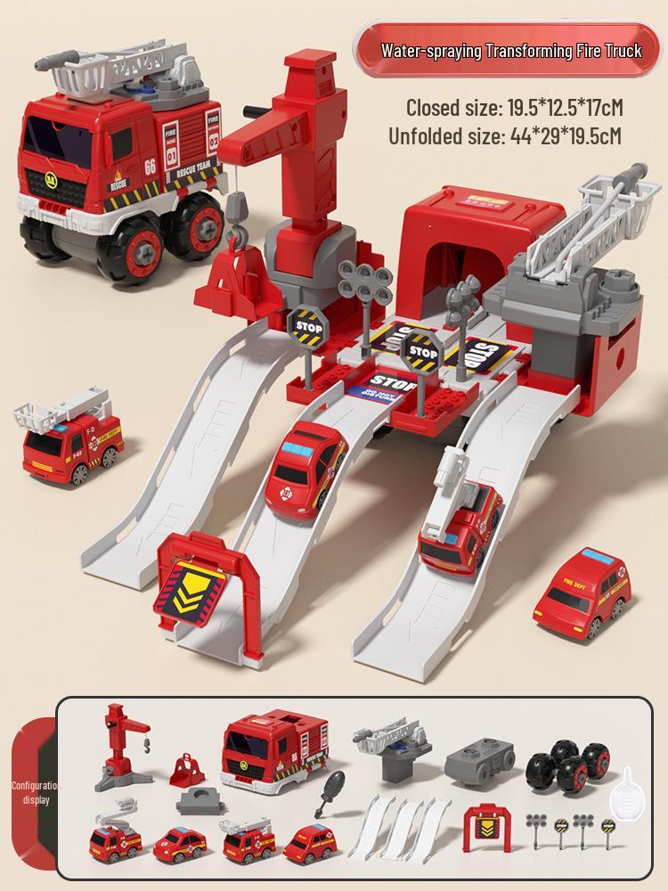 4-in-1 Deformable Engineering Vehicle Set with Small Cars, Crane, Excavator, and Pull-back Toy for Boys