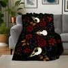 "Dark Gothic Floral Skulls Wall Art Print"Blanket Flannel Throw Blanket for Sofa, Bed, Travel, Camping, Office, Couch, Chair, And Bed Gift f