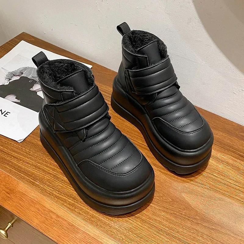 8CM Silná Podrážka Bavlněné Boty Dámské Sněhule Plyšové Teplé Zapínání na Suchý Zip Zvyšující Výšku Pohodlné Lehké Krátké Boty Botines