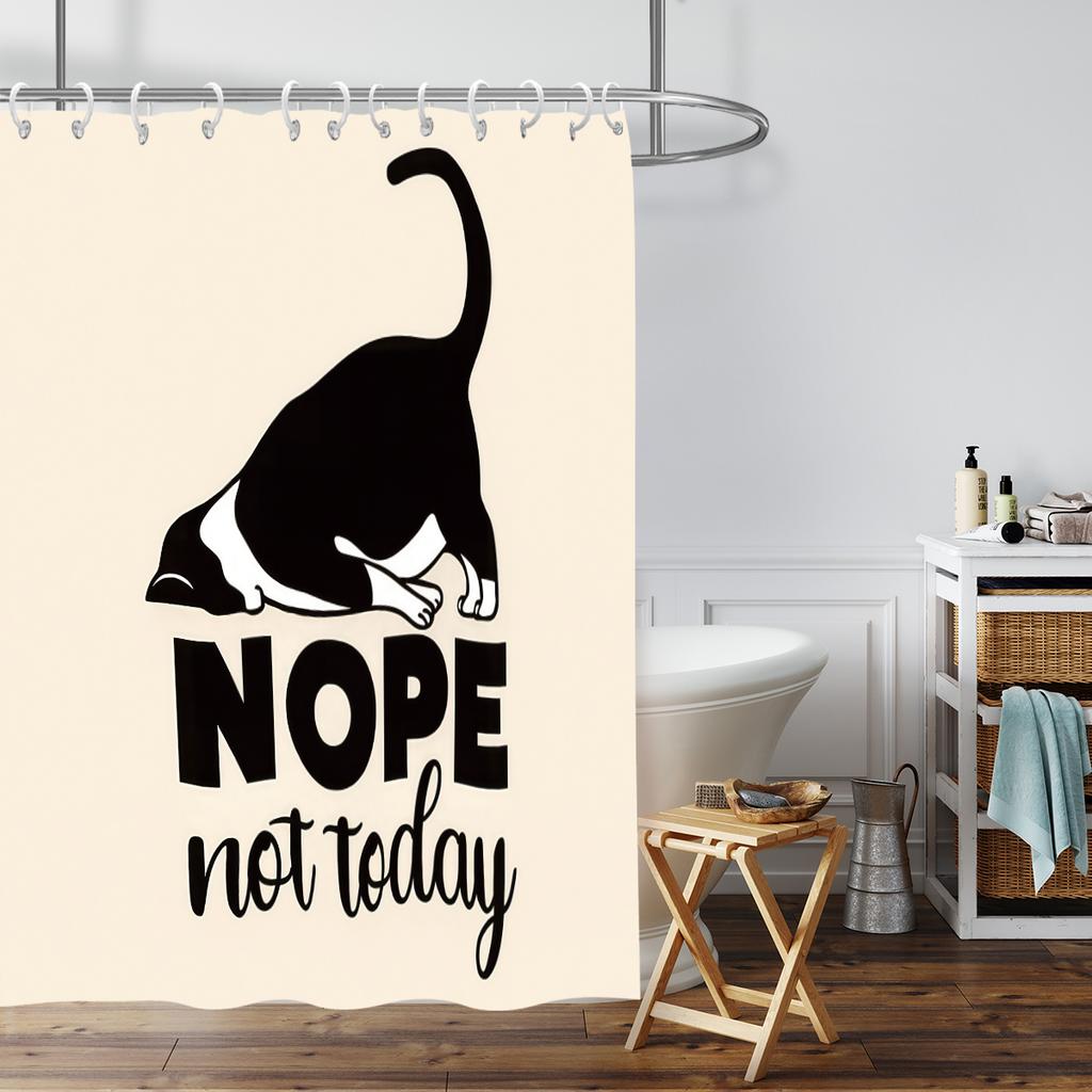 1pc Cute Funny Cat Print Waterproof Shower Bathe Partition Privacy Hanging Curtain with 12 Hook Multiple Sizes Easy Installation