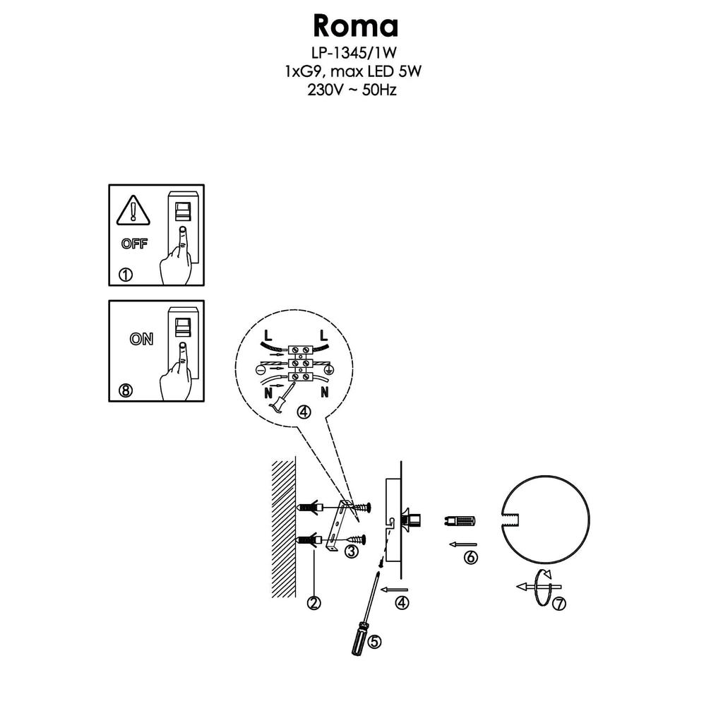 Kinkiet Roma 1 G9 Złoty Light Prestige Lp-1345/1W Gd
