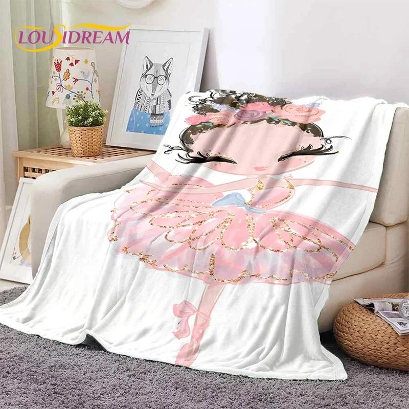 Urocza Dziewczynka Baletnica Wróżka Kreskówkowa Miękki Koc Flanelowy do Łóżka Sypialni Sofy Pikniku, Koc do Okrycia na Zewnątrz Rekreacja Prezent