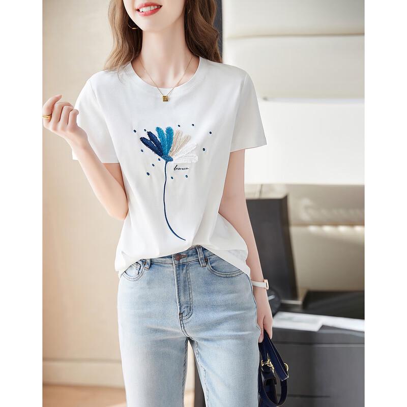 Demana Baumwollpflanzen-Stickerei T-Shirt