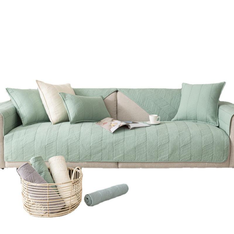 Four Seasons Universal Cotton Sofa Cushion Quilted Fabric Seat Cushion Nordic Simple Non-Slip Solid Color Sofa Cover Cover