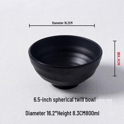 Korean Style 6.5-inch Black Melamine Twill Bowls, 5-Pack