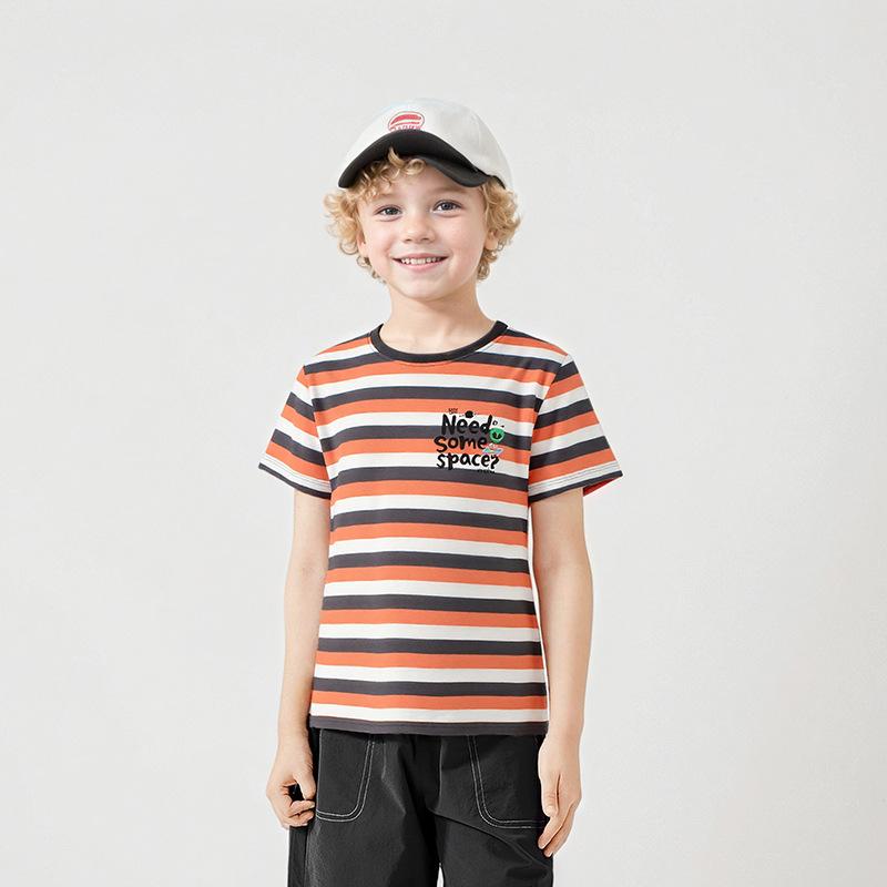 Kız Çocukları İçin Uyumlu Çizgili Kısa Kollu Tişört Çocuk Yazlık Nefes Alabilen Üst Yazılı