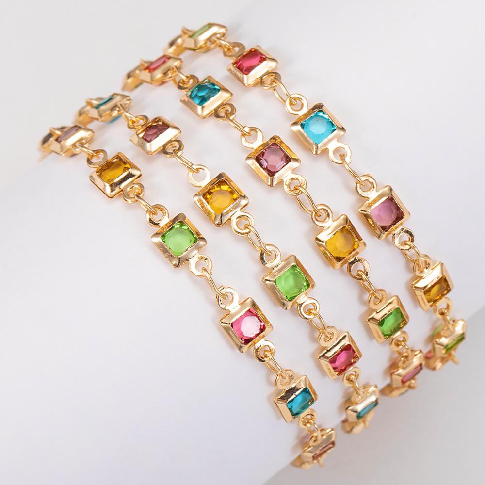 1Meter Crystal Glass Bead Copper Chains for Bracelet Necklace Jewelry Making DIY Colorful Charms Bohamian Handmade Accessories
