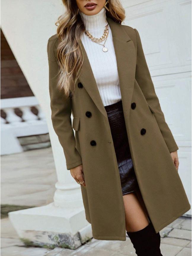 2025 Autumn/Winter Double-Breasted Woolen Lapel Coat – European and American Style Double Extra Large
