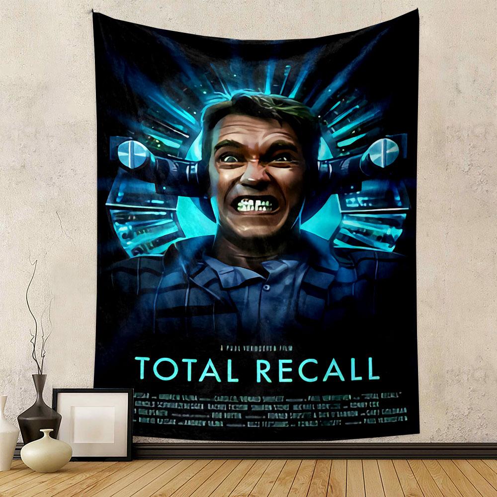Total Recall Tapestry Wall Hanging, Paul Verhoeven Arnold Sci-Fi Art, Retro Action Movie Wall Decor for Bedroom Man Cave