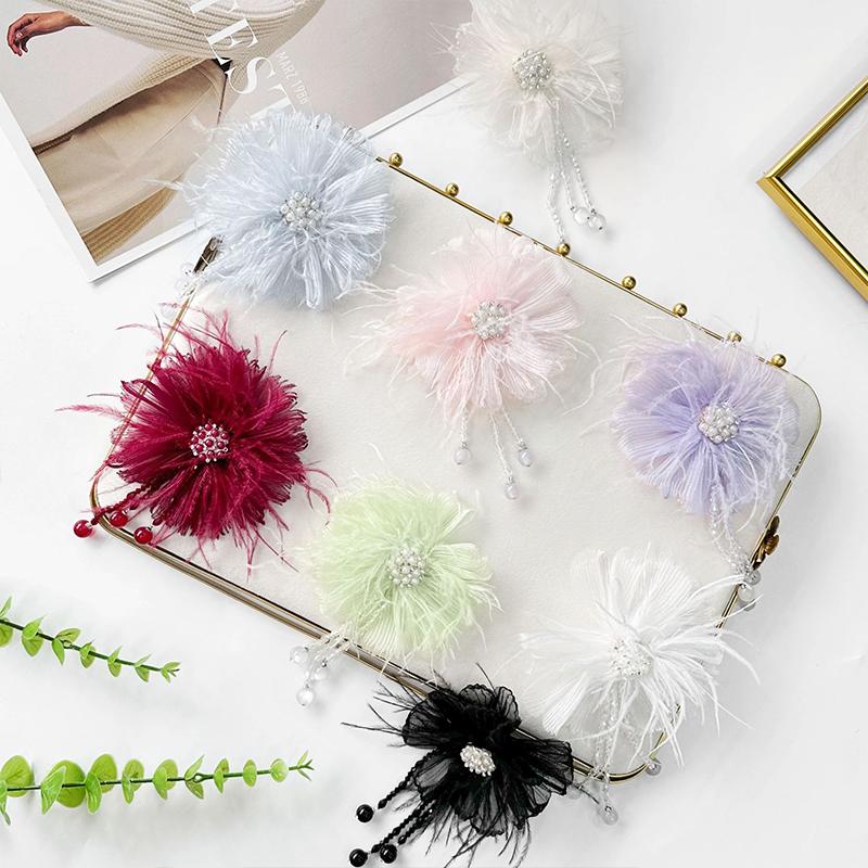 Fairy Beauty Multi-layer Pearl Feather Flower Patches DIY Hairpin Hair Accessories Corsage Applique Sweater Coat Accessories