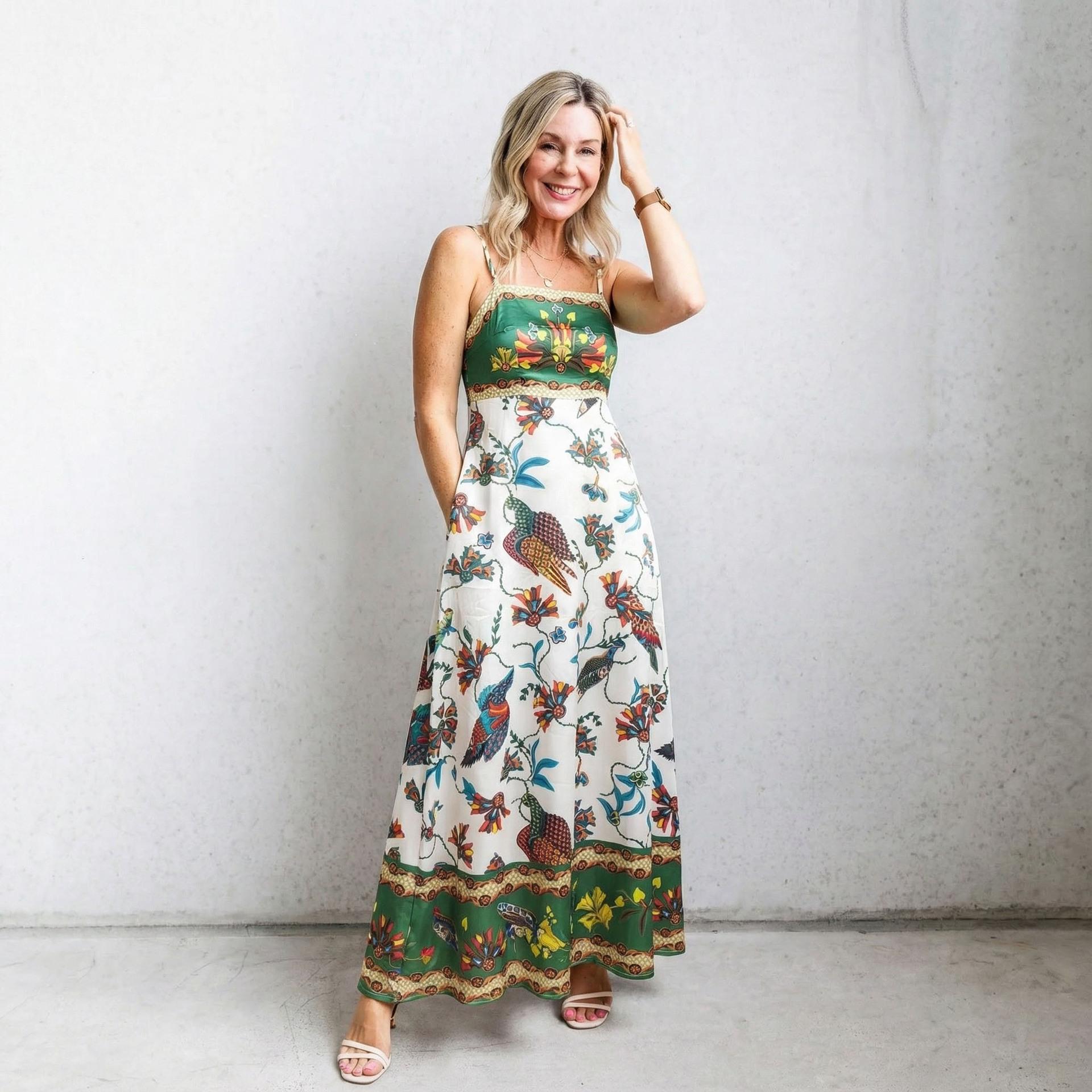 

Женское свободное платье в европейском и американском стиле на 25 лет с высокой талией и праздничным принтом XL зелёный