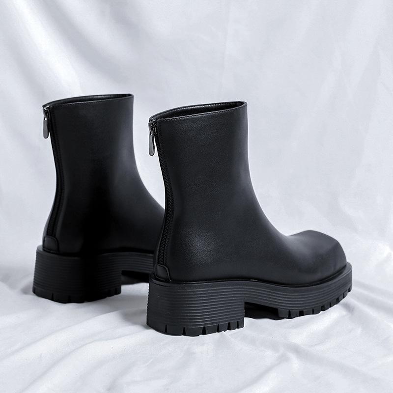 Fashion Men's Trendy Chunky Boots Mens Leather Short Ankle Chelsea Boot Fashion Square toe Thick Sole Heightened Shoes for Men