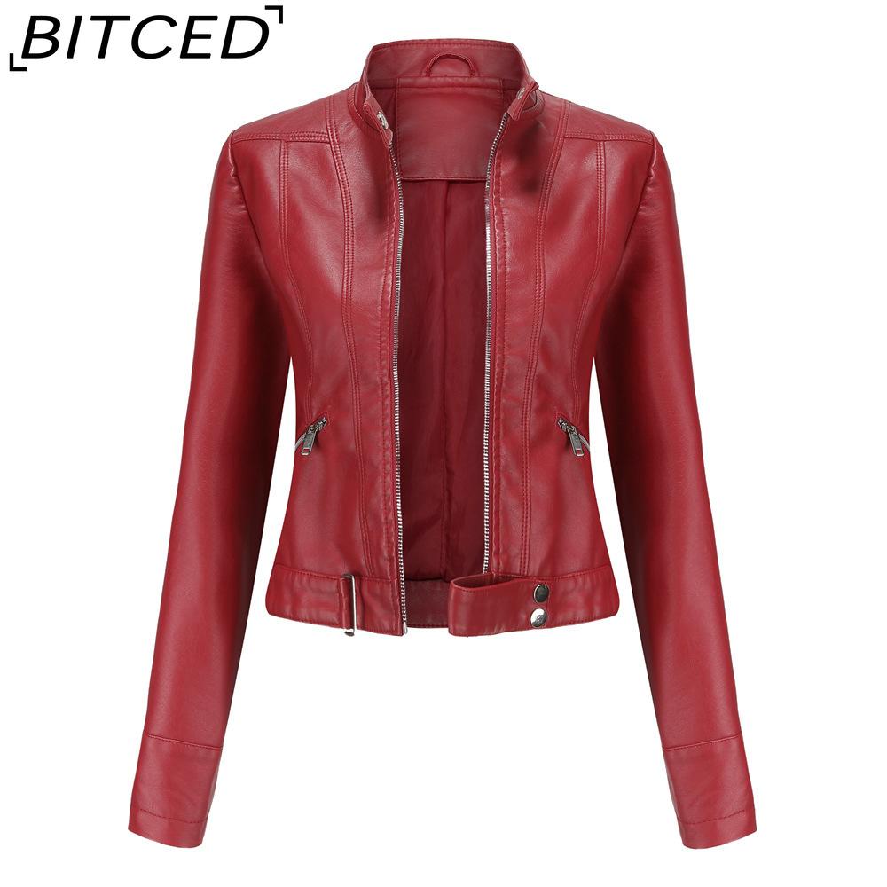 BITCED Lightweight Leather Jacket - Short-Sleeved Spring/Fall Stand-Up Collar Women's Leather Jacket
