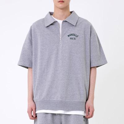 KULTE Harf Zip Short Sleeve Crewneck Melange Grey