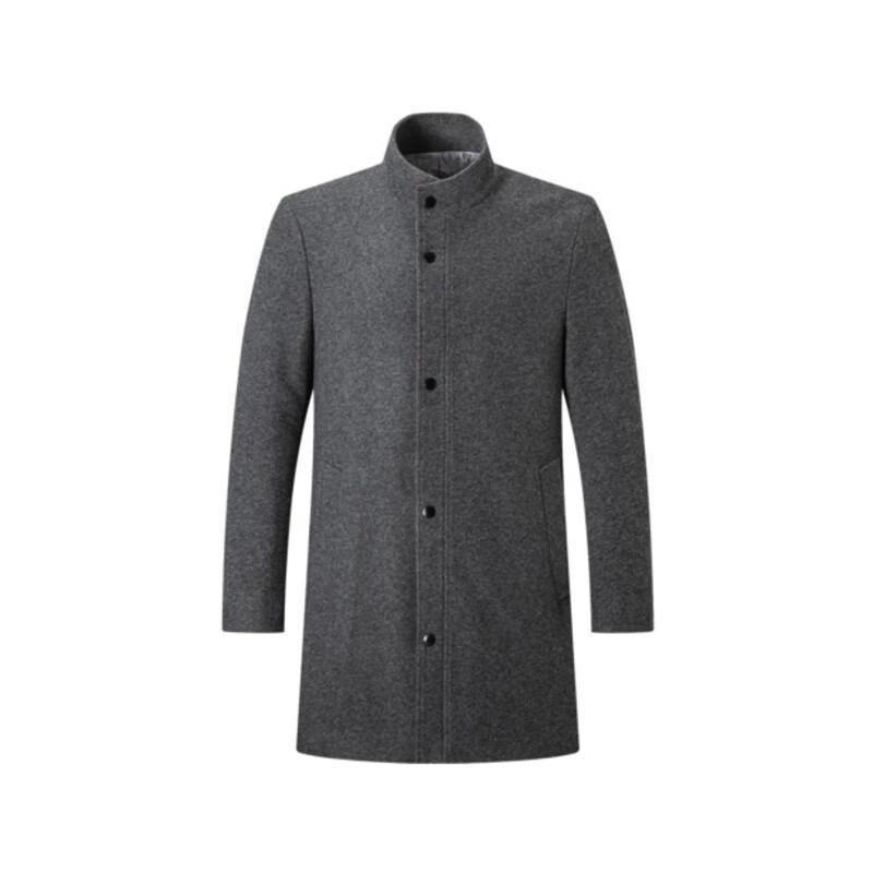 Septwolves Men's Business Casual Stand Collar Mid-Length Wool Blend Coat