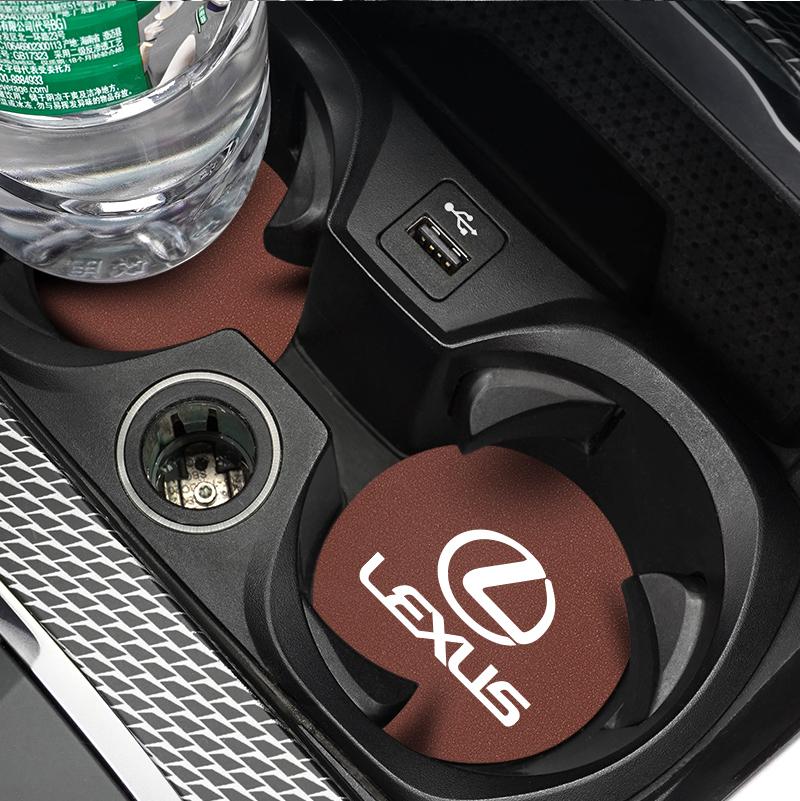 2Pcs Car Cup Mat Leather Auto Cup Slot Non-Slip Coaster For Lexus F SPORT ES RX NX LS UX LM LX GX LC RZ IS CT GS RC HS SC TX LBX