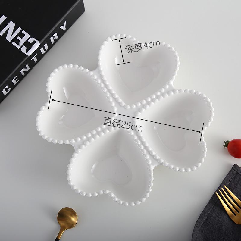 White Ceramic Heart Plate Delicate Salad Dessert Bowl Multi-Grid Snack Bowl Creative Peach Heart Cake Breakfast Plate Tableware