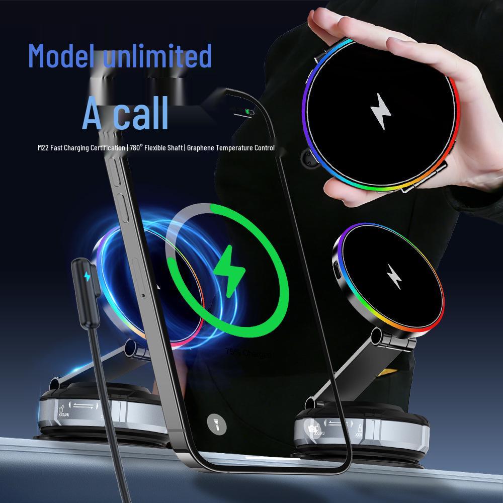 15W Magnetic Car Wireless Charger & Dashboard Phone Holder with Vacuum Suction